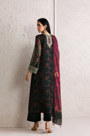 Farasha Fiorella Embroidered Chiffon Unstitched 3Pc Suit - Raven Melody