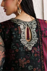 Farasha Fiorella Embroidered Chiffon Unstitched 3Pc Suit - Raven Melody