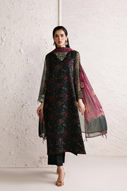 Farasha Fiorella Embroidered Chiffon Unstitched 3Pc Suit - Raven Melody