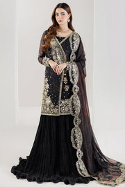 Farasha Fiorella Embroidered Chiffon Unstitched 3Pc Suit - RAVEN NOIR