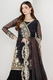 Farasha Fiorella Embroidered Chiffon Unstitched 3Pc Suit - RAVEN NOIR