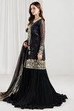 Farasha Fiorella Embroidered Chiffon Unstitched 3Pc Suit - RAVEN NOIR