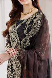 Farasha Fiorella Embroidered Chiffon Unstitched 3Pc Suit - RAVEN NOIR