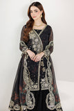 Farasha Fiorella Embroidered Chiffon Unstitched 3Pc Suit - RAVEN NOIR