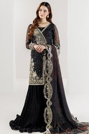 Farasha Fiorella Embroidered Chiffon Unstitched 3Pc Suit - RAVEN NOIR