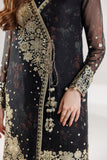 Farasha Fiorella Embroidered Chiffon Unstitched 3Pc Suit - RAVEN NOIR