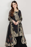 Farasha Fiorella Embroidered Chiffon Unstitched 3Pc Suit - RAVEN NOIR