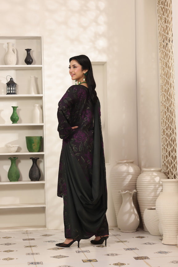 Feathers The Frost Digital Printed Dhanak Unstitched 3Pc Suit Raven Rhapsody-FT791