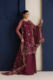 Farasha Luxury Formal Embroidered Net Unstitched 3Pc Suit - Ravish Garnet
