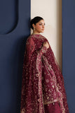 Farasha Luxury Formal Embroidered Net Unstitched 3Pc Suit - Ravish Garnet