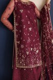 Farasha Luxury Formal Embroidered Net Unstitched 3Pc Suit - Ravish Garnet
