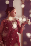 Farasha Luxury Formal Embroidered Net Unstitched 3Pc Suit - Ravish Garnet