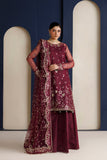Farasha Luxury Formal Embroidered Net Unstitched 3Pc Suit - Ravish Garnet