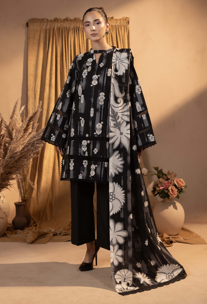 Humdum Raya Printed Khaddar Unstitched 3Pc Suit D-03
