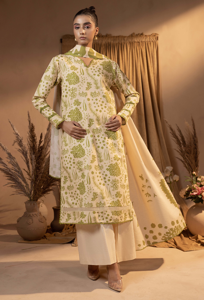 Humdum Raya Printed Khaddar Unstitched 3Pc Suit D-07