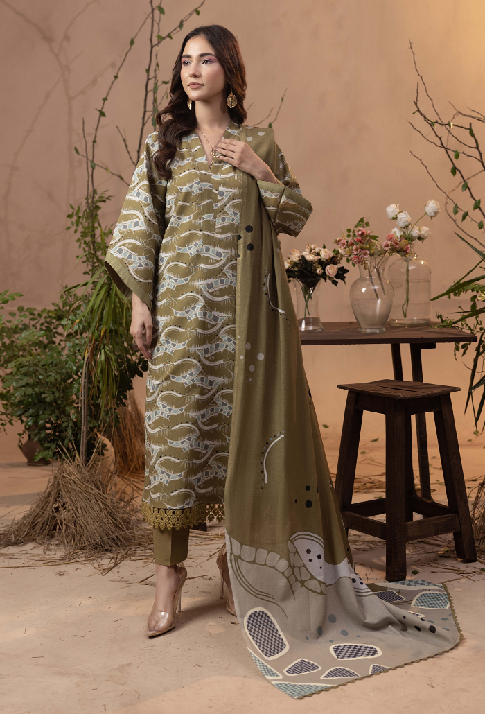 Humdum Raya Printed Khaddar Unstitched 3Pc Suit D-08