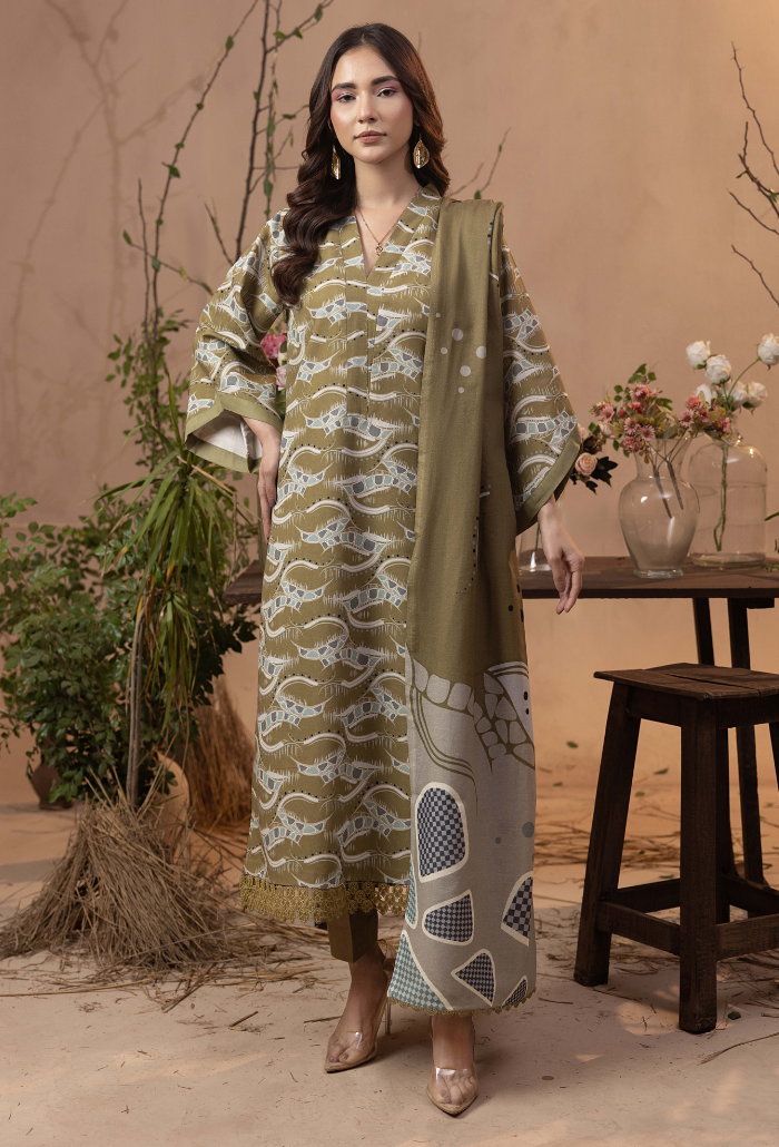 Humdum Raya Printed Khaddar Unstitched 3Pc Suit D-08