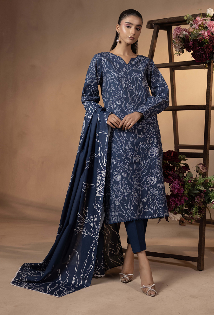 Humdum Raya Printed Khaddar Unstitched 3Pc Suit D-09