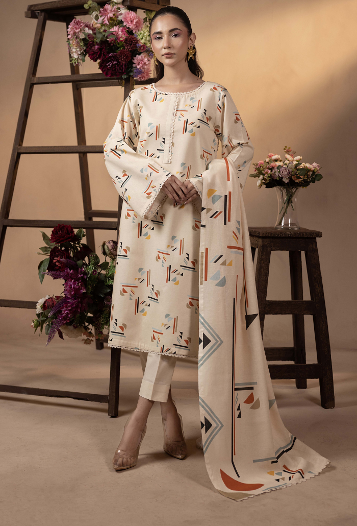 Humdum Raya Printed Khaddar Unstitched 3Pc Suit D-10