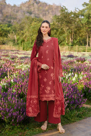 Farasha Summer Weaves Embroidered Lawn Unstitched 3Pc Suit - Red Whisper