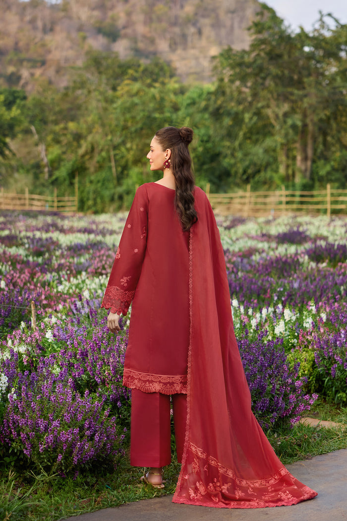 Farasha Summer Weaves Embroidered Lawn Unstitched 3Pc Suit - Red Whisper