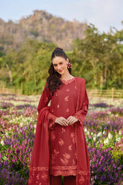 Farasha Summer Weaves Embroidered Lawn Unstitched 3Pc Suit - Red Whisper