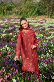 Farasha Summer Weaves Embroidered Lawn Unstitched 3Pc Suit - Red Whisper