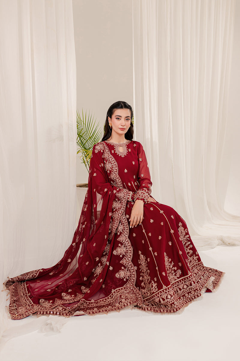Farasha Lumiere Luxury Embroidered Chiffon Unstitched 3Pc Suit - Redsturt