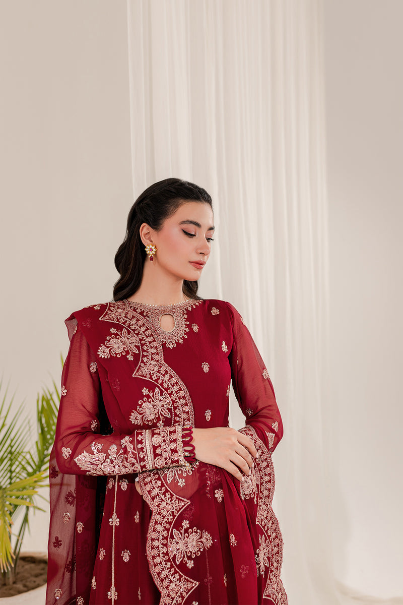 Farasha Lumiere Luxury Embroidered Chiffon Unstitched 3Pc Suit - Redsturt