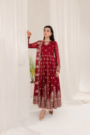 Farasha Lumiere Luxury Embroidered Chiffon Unstitched 3Pc Suit - Redsturt