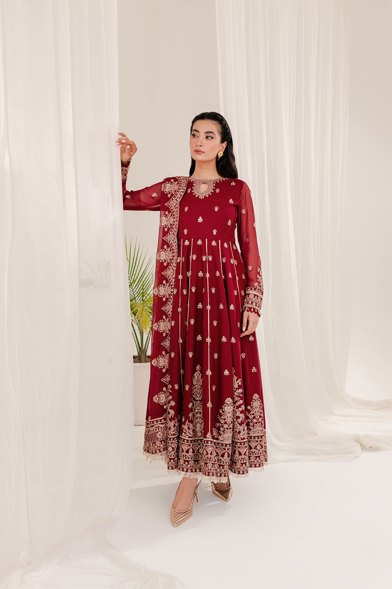 Farasha Lumiere Luxury Embroidered Chiffon Unstitched 3Pc Suit - Redsturt