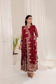 Farasha Lumiere Luxury Embroidered Chiffon Unstitched 3Pc Suit - Redsturt