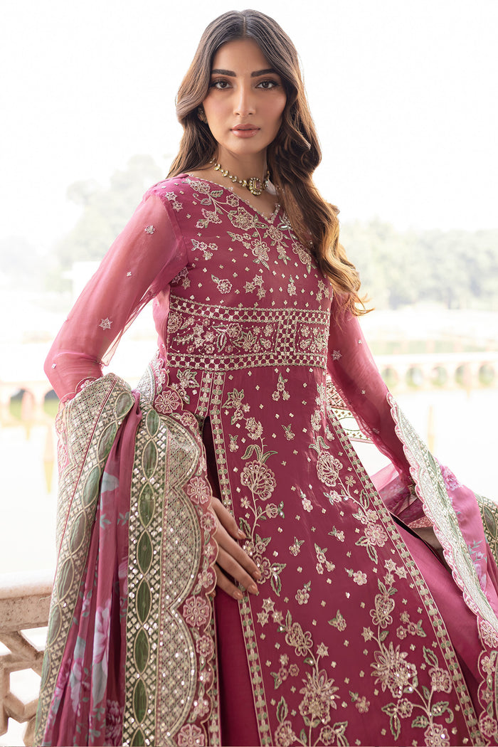 Farasha Ritzier Embroidered Chiffon Unstitched 3Pc Suit - Regal Rose