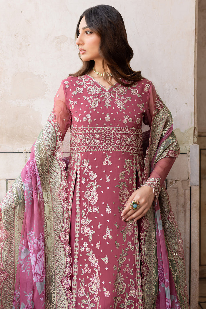 Farasha Ritzier Embroidered Chiffon Unstitched 3Pc Suit - Regal Rose