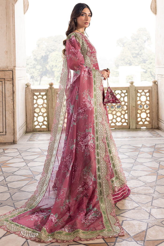 Farasha Ritzier Embroidered Chiffon Unstitched 3Pc Suit - Regal Rose