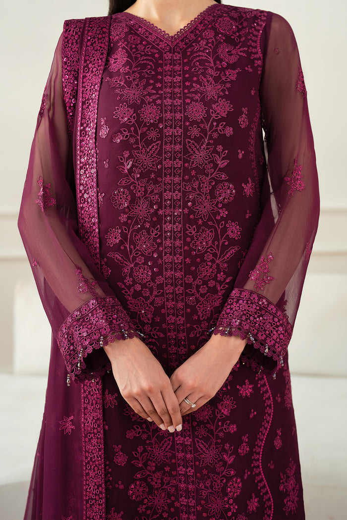 Farasha Essence Embroidered Chiffon Unstitched 3Pc Suit - Regal Violet