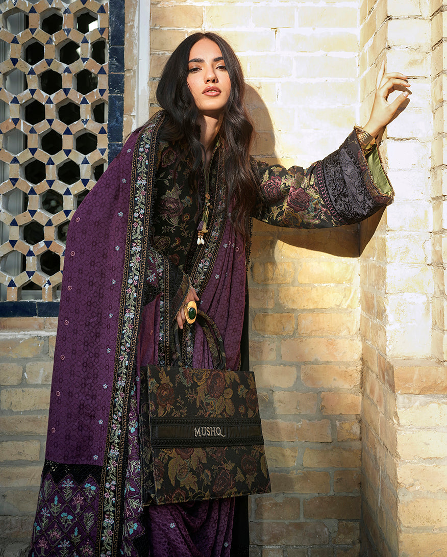 Mushq Broadway Embroidered Jacquard Unstitched 3Pc Suit - Registan Moon