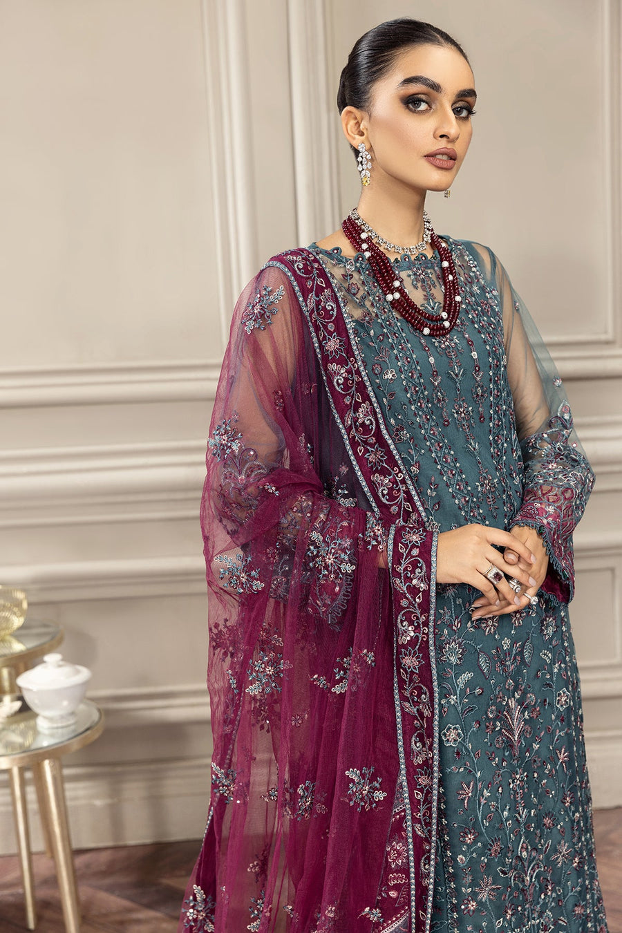 FARASHA Embroidered Net Unstitched 3 Piece Suit - Rene