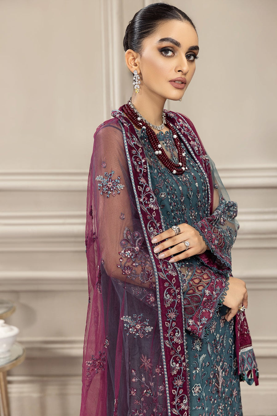 FARASHA Embroidered Net Unstitched 3 Piece Suit - Rene
