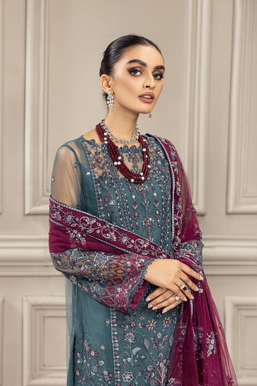 FARASHA Embroidered Net Unstitched 3 Piece Suit - Rene