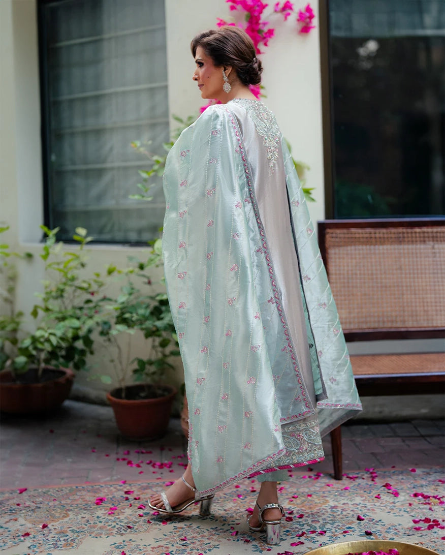 Mushq Sunehri Ramsha Edit Satin Zari Stitched 3Pc Suit - Resham