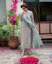 Mushq Sunehri Ramsha Edit Satin Zari Stitched 3Pc Suit - Resham