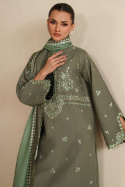 Farasha Winter Spell Embroidered Khaddar Unstitched 3Pc Suit - Retro