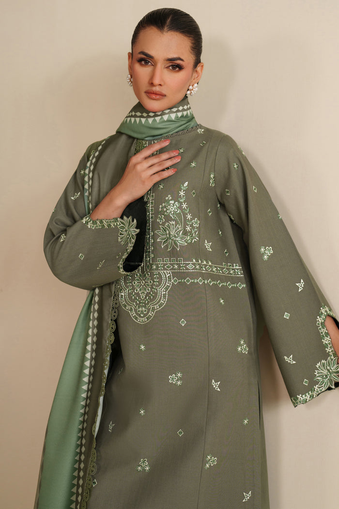 Farasha Winter Spell Embroidered Khaddar Unstitched 3Pc Suit - Retro