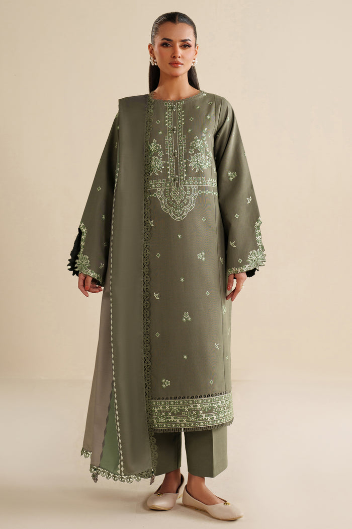 Farasha Winter Spell Embroidered Khaddar Unstitched 3Pc Suit - Retro