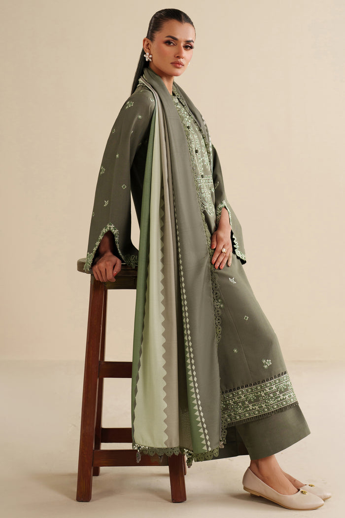 Farasha Winter Spell Embroidered Khaddar Unstitched 3Pc Suit - Retro