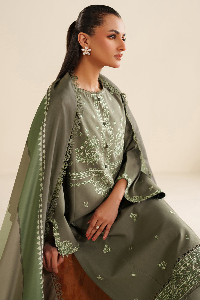 Farasha Winter Spell Embroidered Khaddar Unstitched 3Pc Suit - Retro