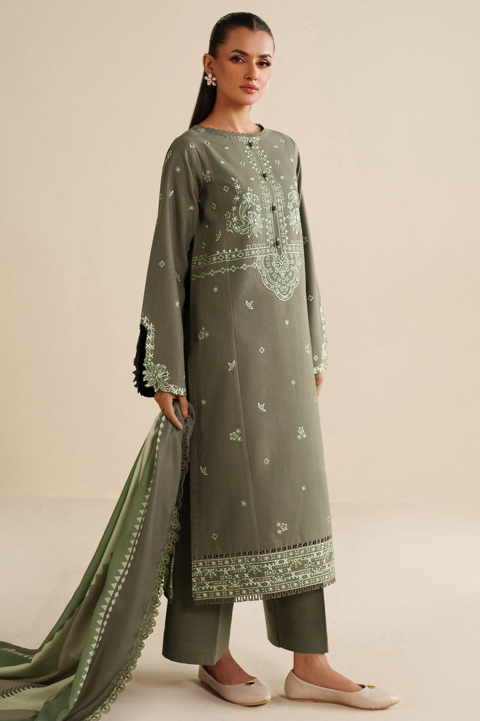 Farasha Winter Spell Embroidered Khaddar Unstitched 3Pc Suit - Retro