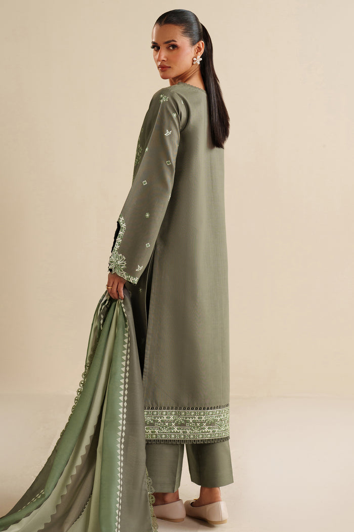 Farasha Winter Spell Embroidered Khaddar Unstitched 3Pc Suit - Retro