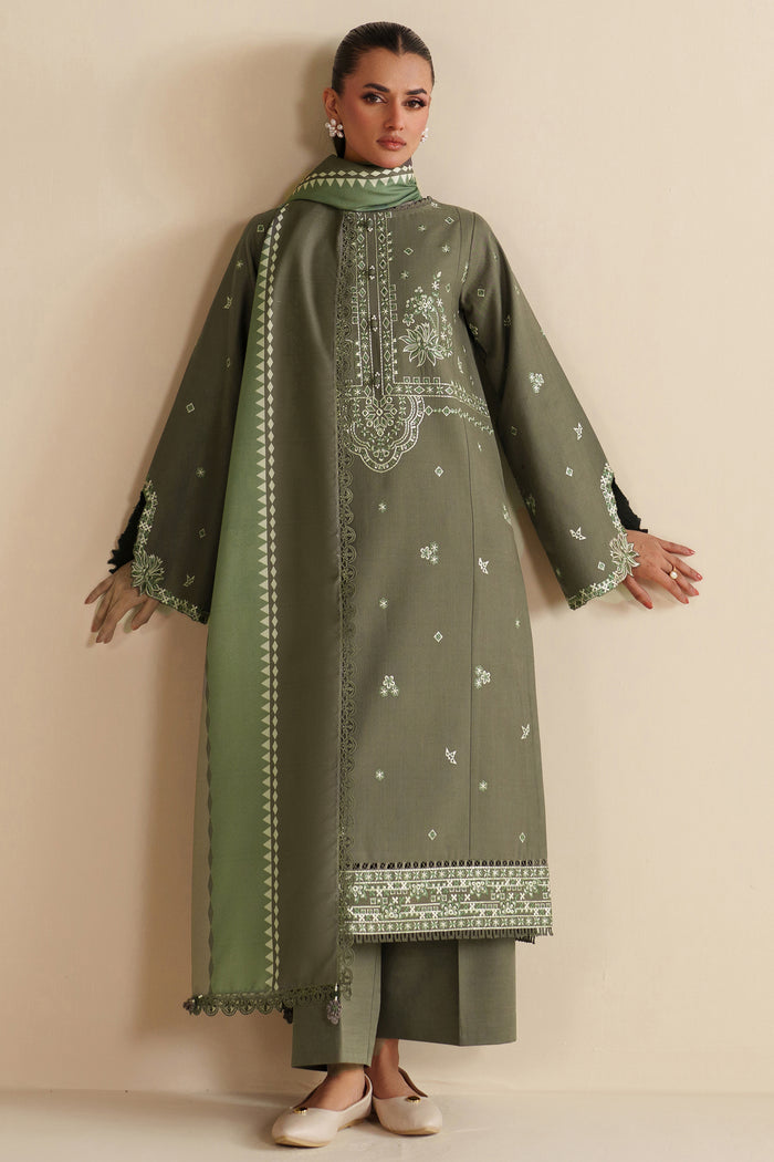 Farasha Winter Spell Embroidered Khaddar Unstitched 3Pc Suit - Retro